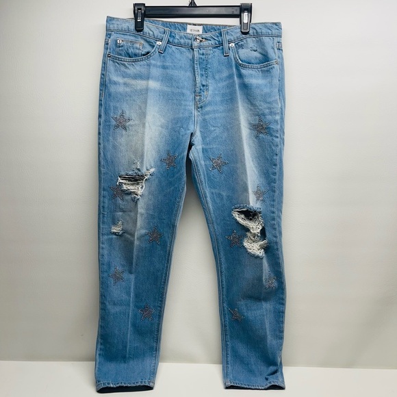 HUDSON WOMENS BLUE JEANS SIZE 32 stars prints high rise - Picture 2 of 12